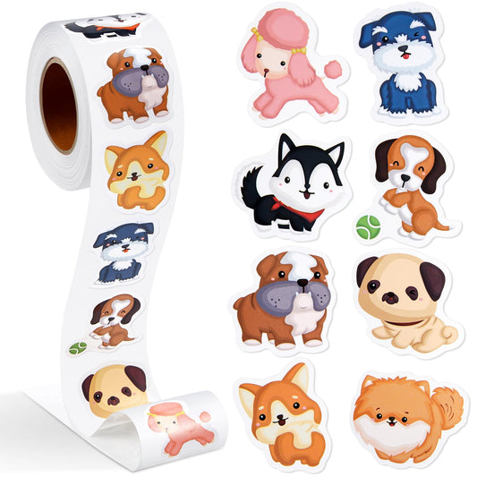 Qeeenar dog sticker roll with vibrant watercolor designs for party favors