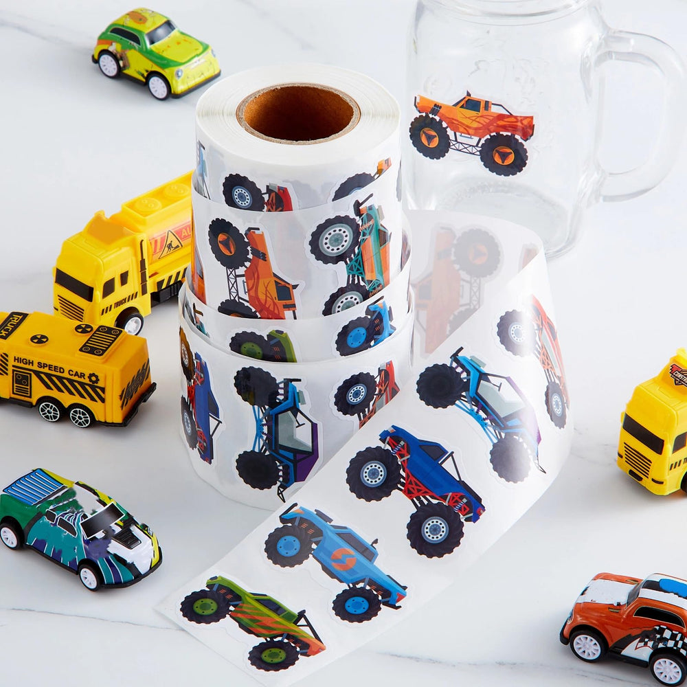 Qeeenar Monster Truck Stickers Roll party decor—spark creativity for gifts and photos