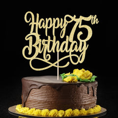 Qertesl gold glitter topper sits securely on desserts for photo moments.