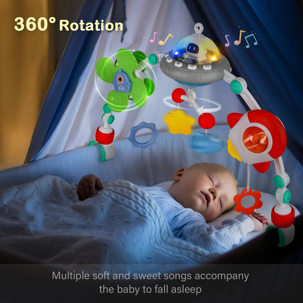 Qesfir arch shows a spinning plane and gentle sounds for babies.