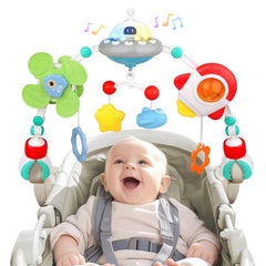Qesfir musical baby stroller arch rocket toy provides soothing melodies for travel.