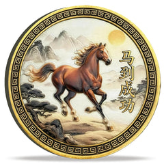 QEXGQS Chinese Feng Shui horse coin front view highlighting luck symbol
