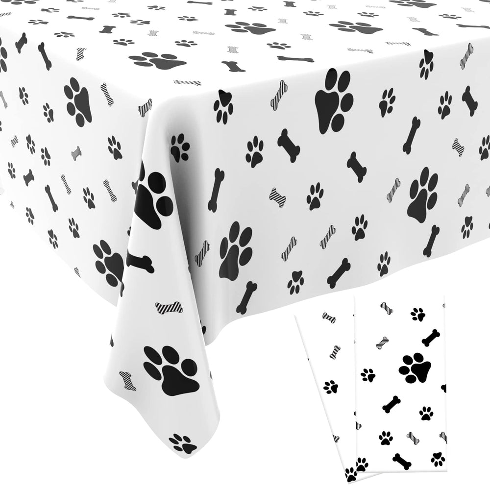 QEYMN puppy paw print tablecloth protects surfaces during party.