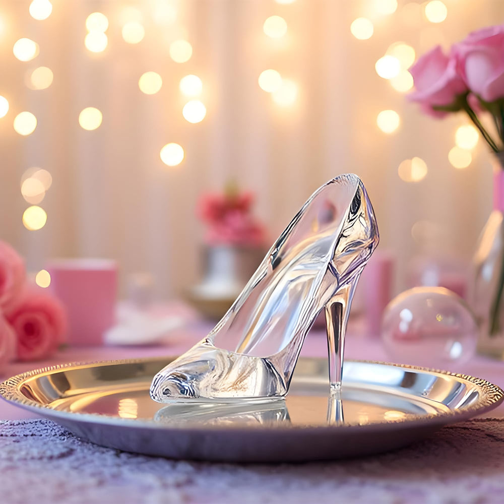QFkris Cinderella glass slipper used as party decor centerpiece to enchant guests.
