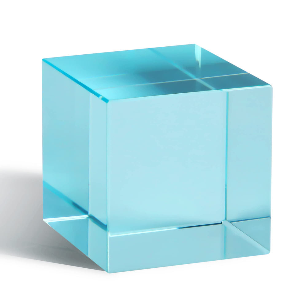 QFkris K9 cyan prism cube 1-5inch enhances desk aesthetics and light play.