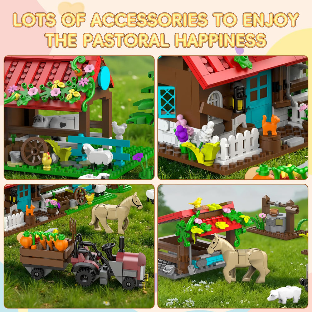 QHECTTY Farm House Building Set Cowshed – realistic barn scene for role-play.