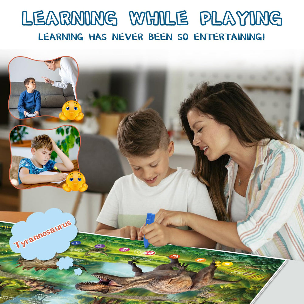 Qiaojoy dinosaur poster features three games to boost memory and problem solving
