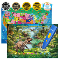 Qiaojoy USA map dinosaur poster front view for curious learners