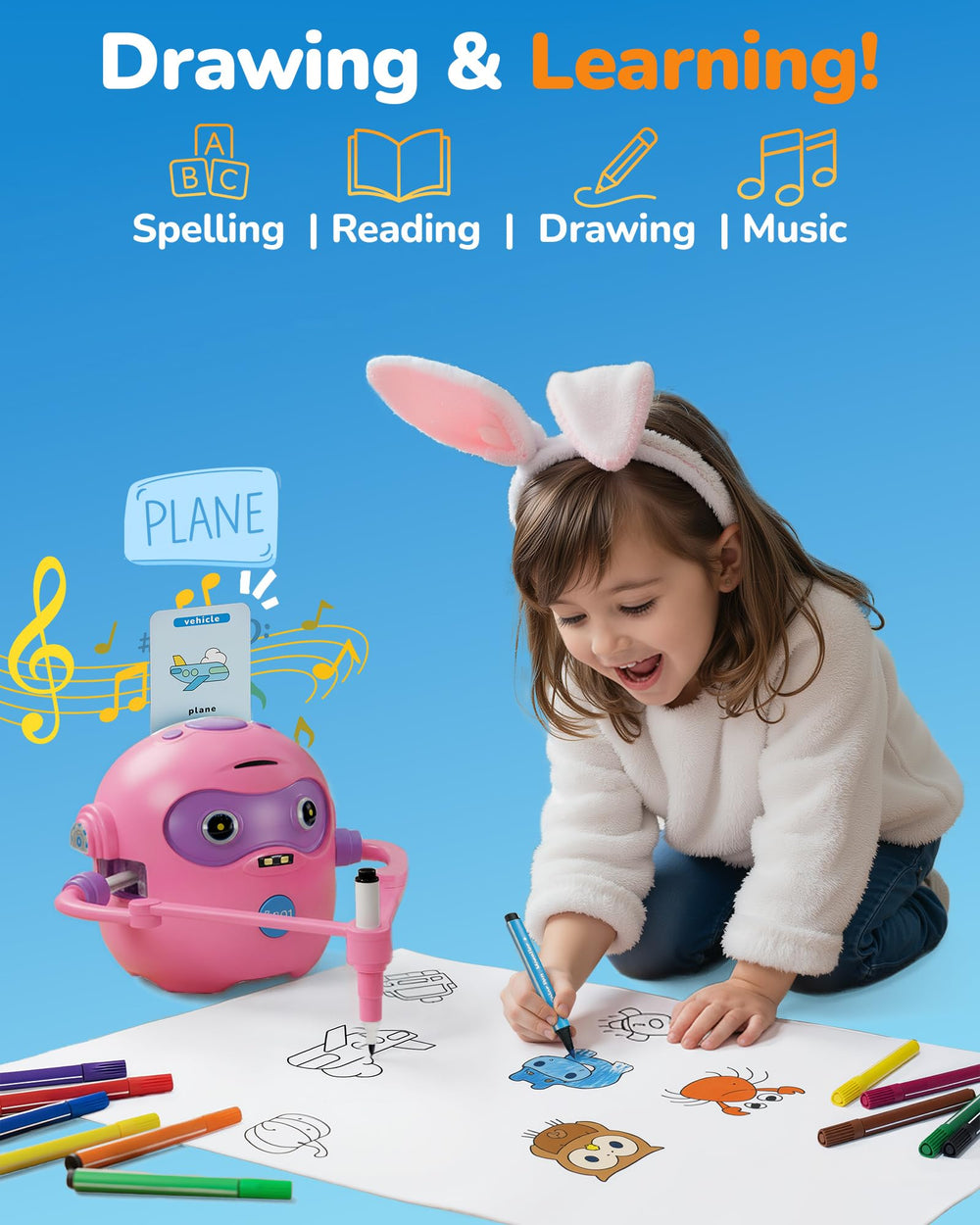 QIBOX robot with 100 cards deck teaches shapes and scenes.