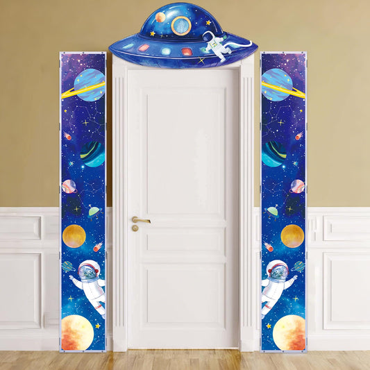QICI outer space banner top featuring an astronaut for a bold classroom backdrop.