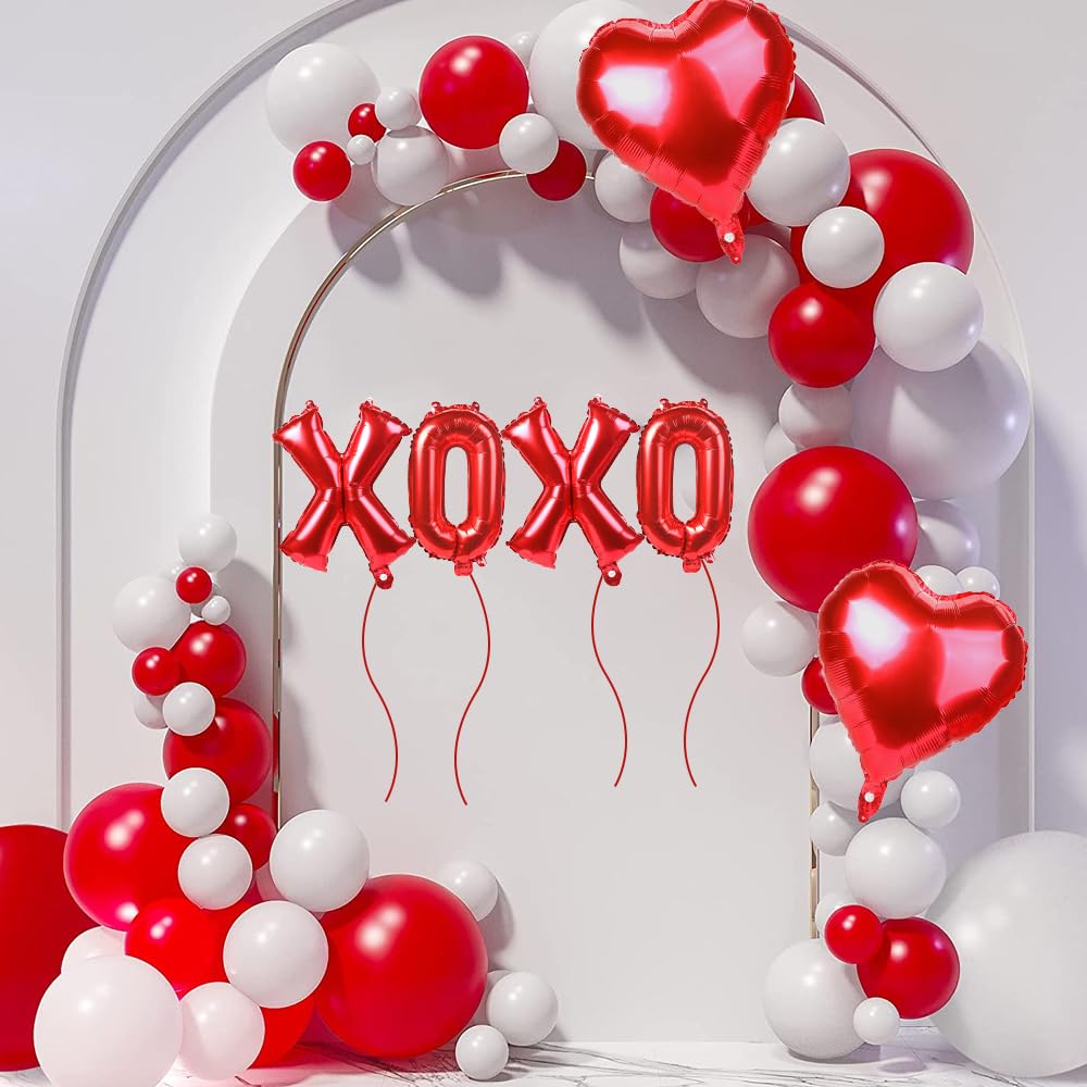 QIHOMPIB 18-inch red heart balloon pairs with letters for backdrop scenes.