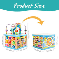 Qilay wooden activity cube gift-ready packaging suggests a delightful first birthday present.