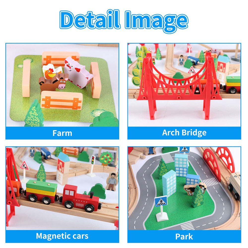 Qilay wooden train station and figures bring storytelling to life.