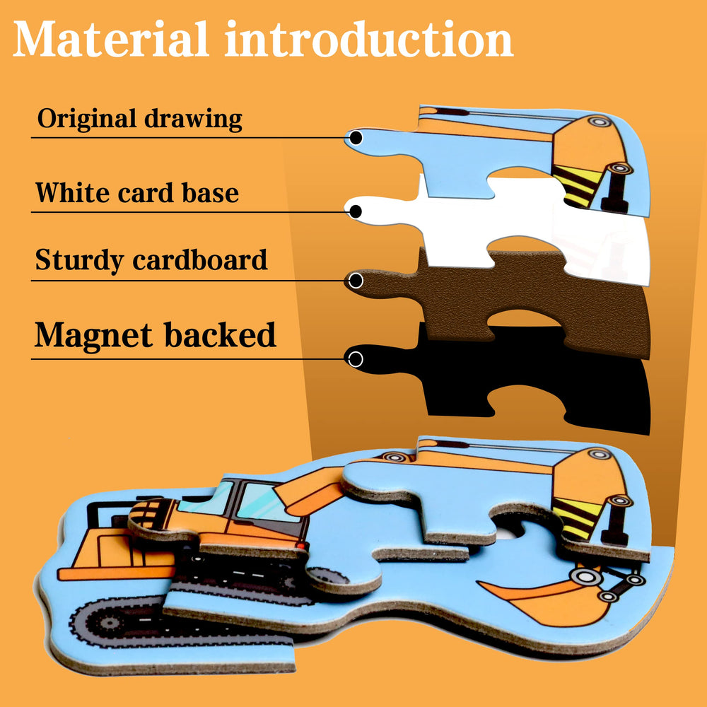 QimuMku Construction Vehicles puzzle, beginner problem-solving with magnets.