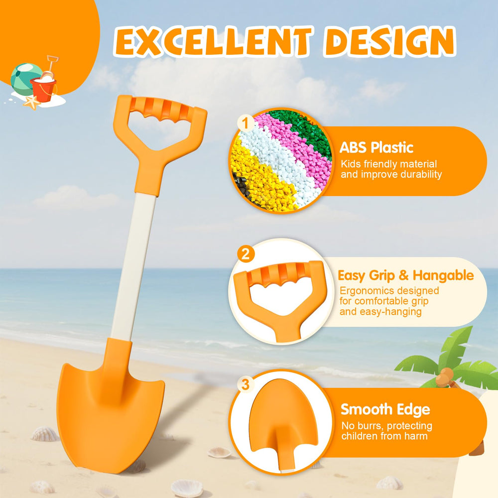 QINGLER 20-inch orange beach shovel 2-pack with smooth edges for safe digging
