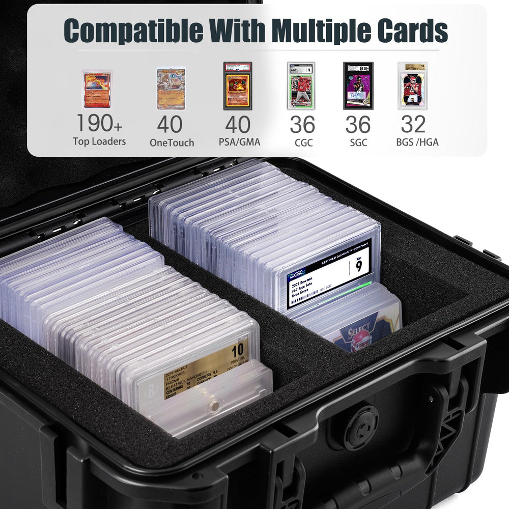 QINGUANG case highlights compatibility with PSA, CGC, BGS graded cards and more.
