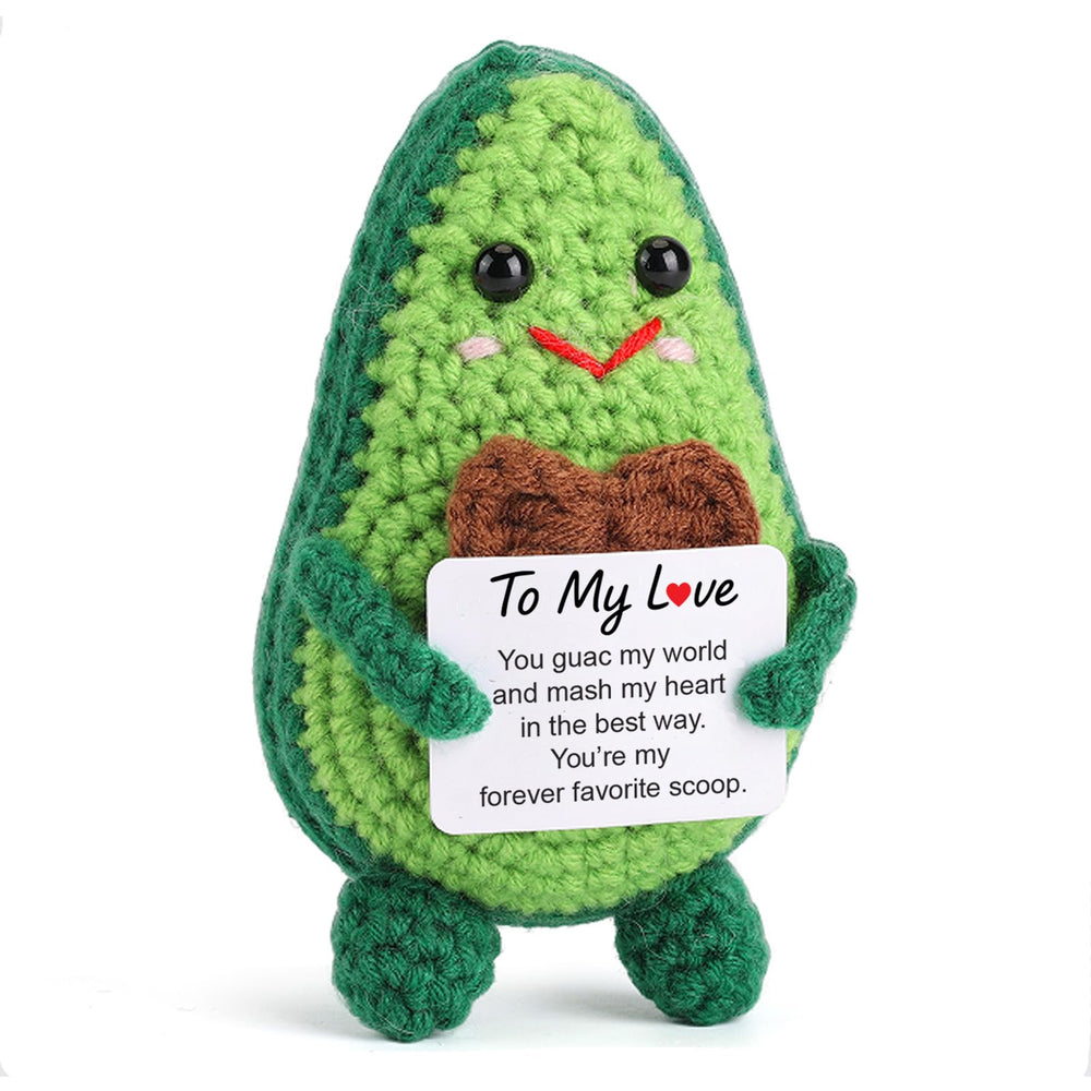 Qinthory avocado plush with To My Love card for a playful keepsake.