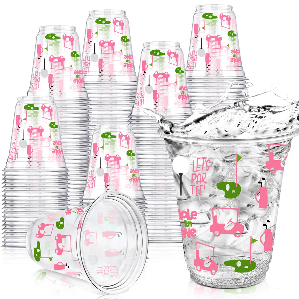 Qinyoung pink-patterned golf cups add festive flair to any party.