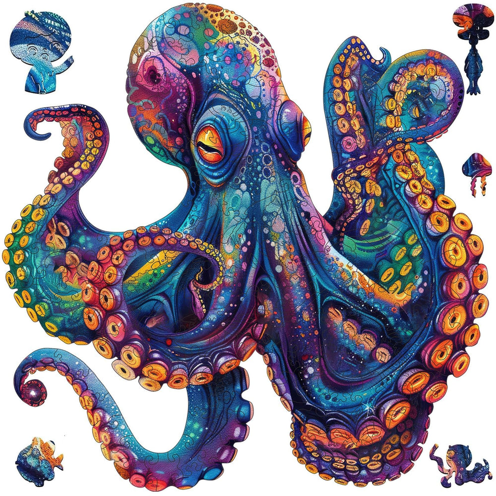 Qiuenisray ocean octopus puzzle assembly shows vibrant wooden design for family time.