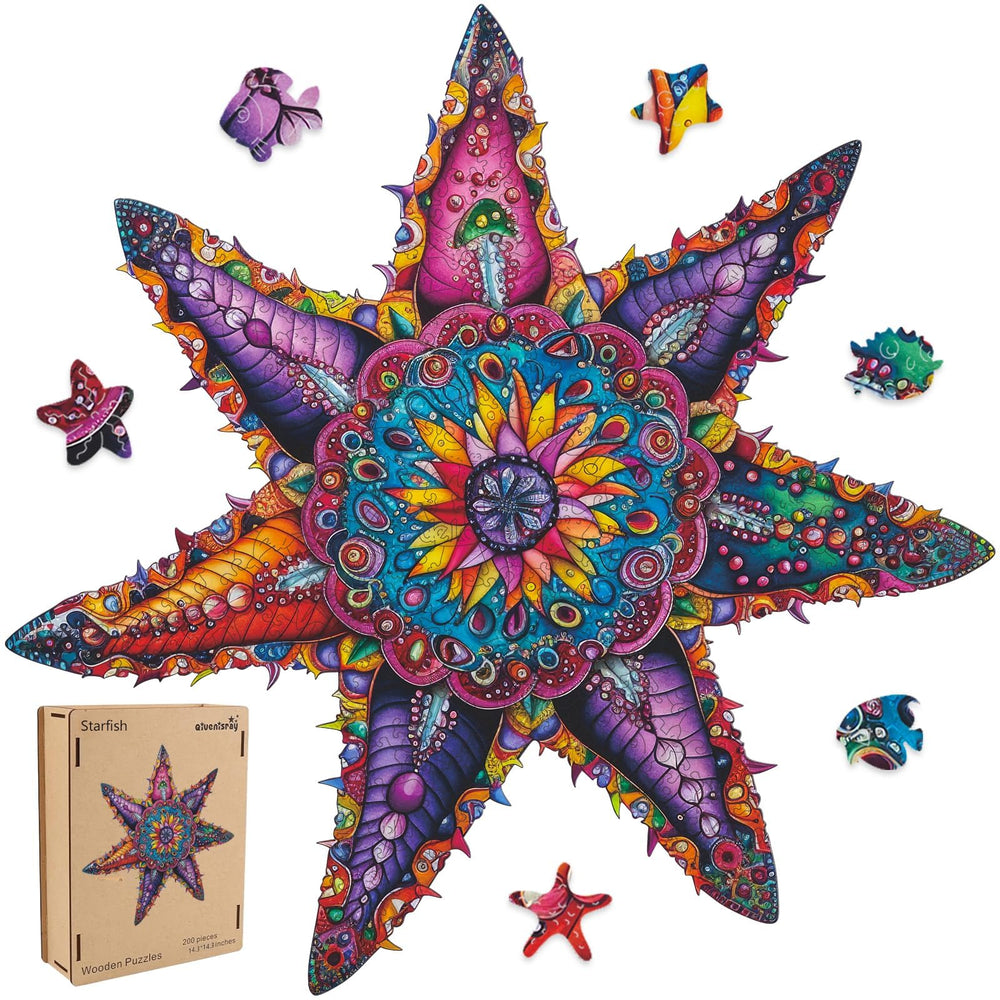 Qiuenisray starfish ocean wood jigsaw puzzle, 500 pieces, vivid colors for wall decor.