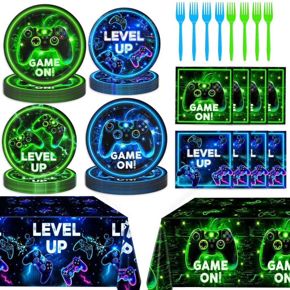 QIYANPAX video game dinner plate neon design A enhances gaming party ambiance