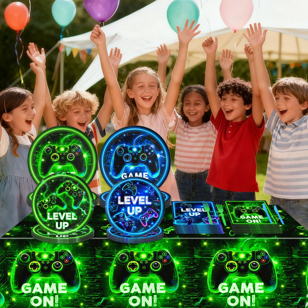 QIYANPAX video game tablecloth neon setting ties the table together for a bold look