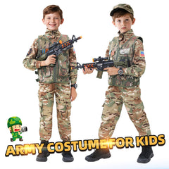 Qivbicy army costume vest with gear highlights realistic accessories for immersive play