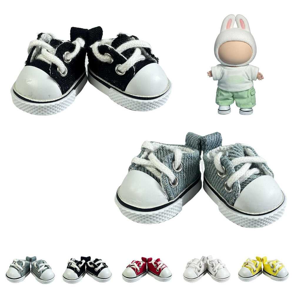 QIXINGWISE 17cm doll shoes front view; durable black-blue sneakers for lifelike play.