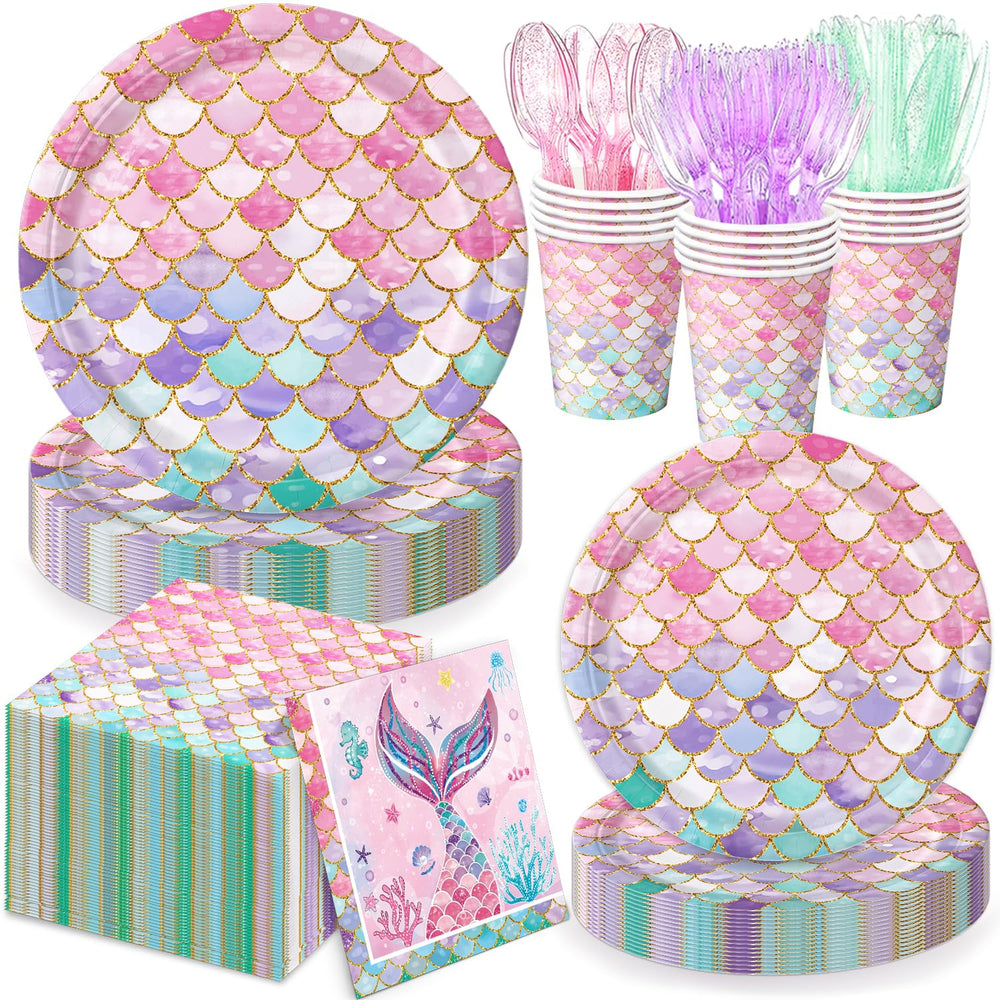 Qiyanpax Mermaid party plates 9-inch add vibrant focal points to your table.