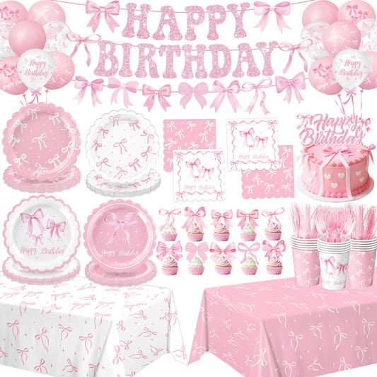 QIYANPAX Pink Bow Plates 9inch: elegant dinnerware for festive occasions and quick cleanup.