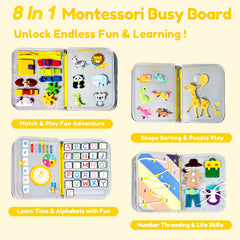 Qizfun Busy Board page featuring gears for cause-and-effect play