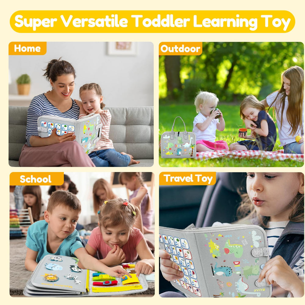 Qizfun Busy Board page with lacing and threading activities