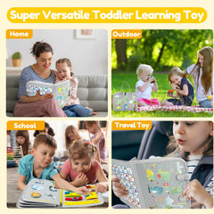 Qizfun Busy Board page with lacing and threading activities
