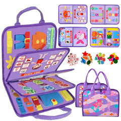 Qizfun Mermaid Busy Board cover showcases vibrant mermaid design for screen-free play.
