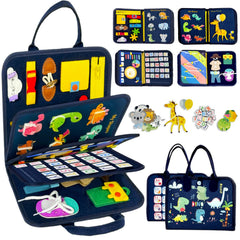 Qizfun Toddler Busy Board 8-page dinosaur page with tactile activities for early learning