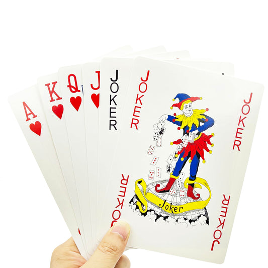 QkonkgnS 5x7-inch giant playing cards laid flat for easy visibility during games.