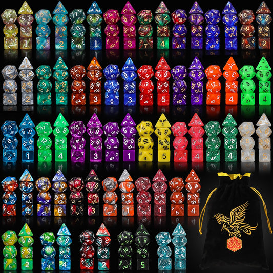 QMay 35-set polyhedral dice collection in vibrant RPG colors