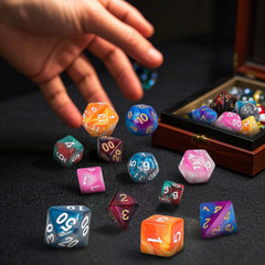 QMay DND dice set on table demonstrates easy access during sessions