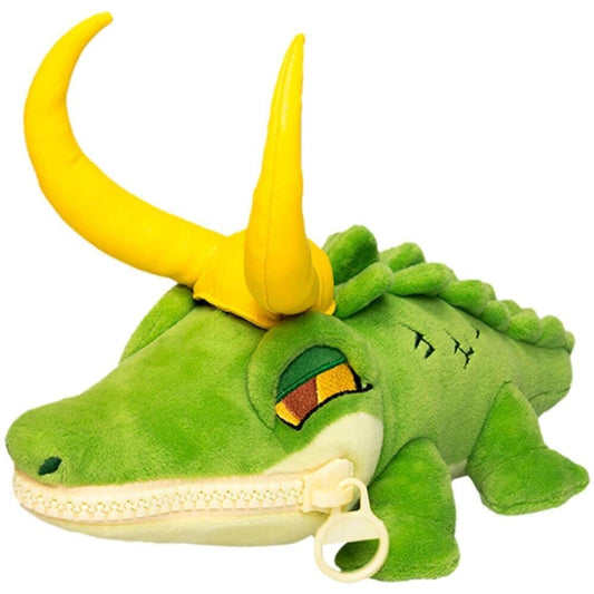 QMx Alligator Loki Zippermouth Plush with green scales for shelf display and cuddly play.