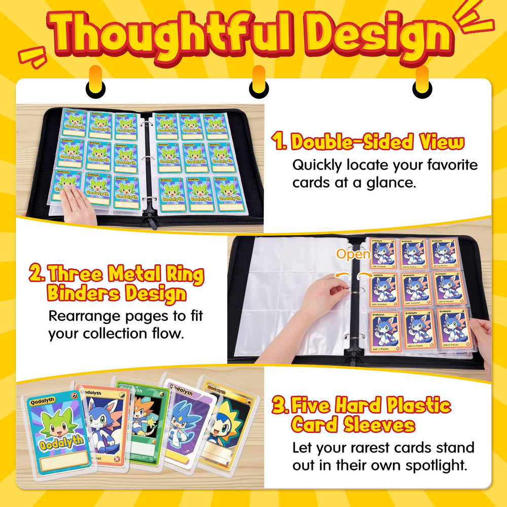 Qodalyth Card Binder dimension 131-106-2 inch fits standard trading cards.