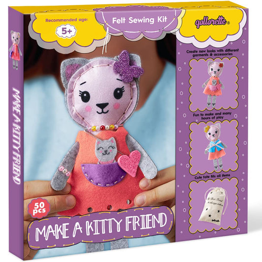 Qollorette felt sewing kit cat toy materials for kids, colorful and soft for creative play.