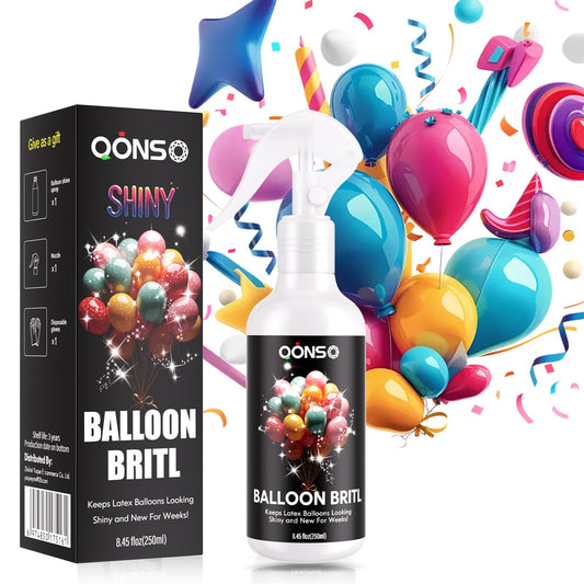QONS Balloon Shine Spray 8.45oz bottle pour for even latex balloon gloss
