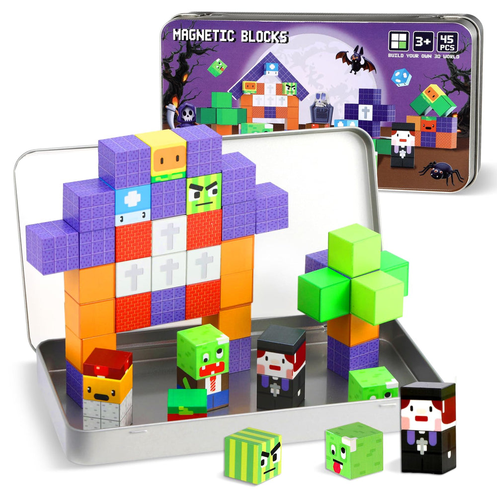 QOUBAI 45pcs magnetic blocks in a case for travel and on-the-go creativity