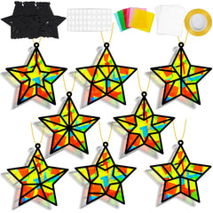 QOUBAI 32-set stars suncatchers pack brightens windows with vivid light reflections