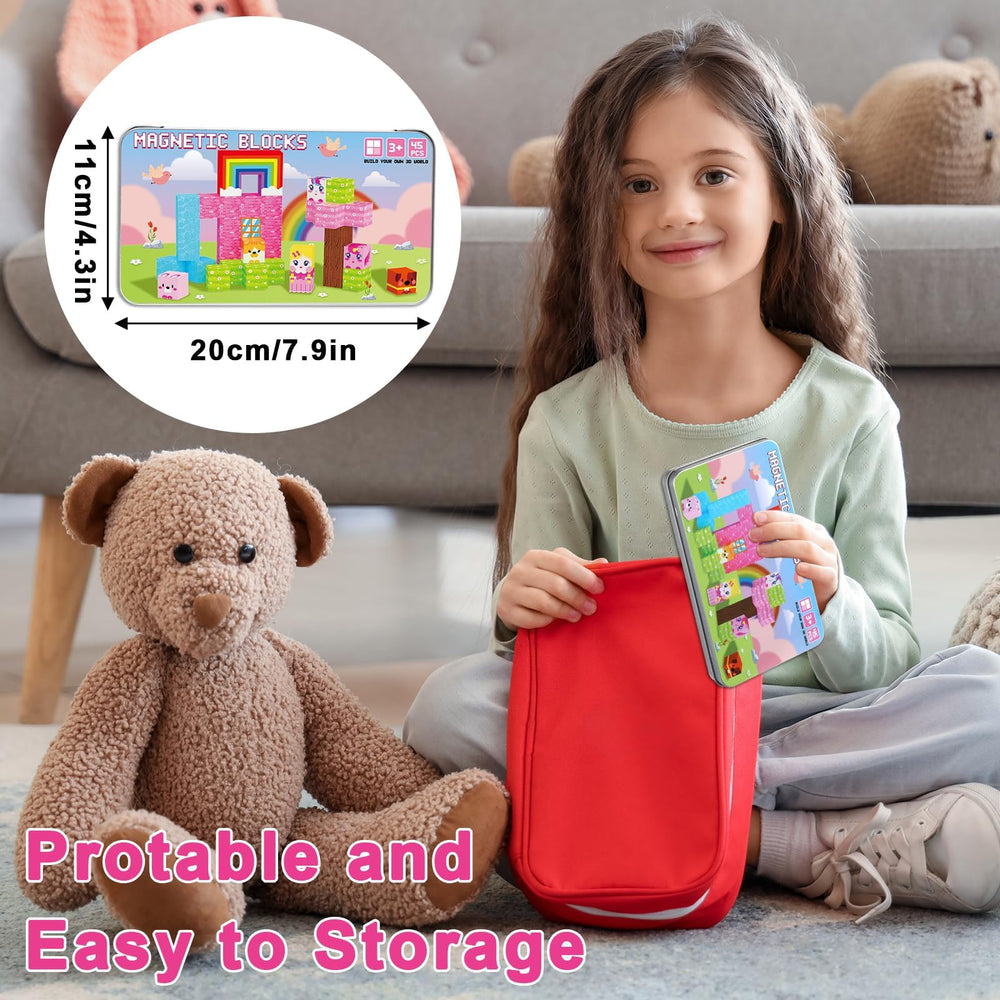 QOUBAI travel magnetic blocks in tin for on-the-go creativity.
