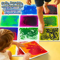 Qoytqoy Liquid Sensory Tiles stackable-design easy to pack for travel.