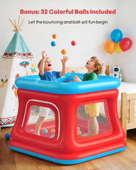 QPAU 3-in-1 bounce house trampoline area showcases safe jumping for motor skill development.