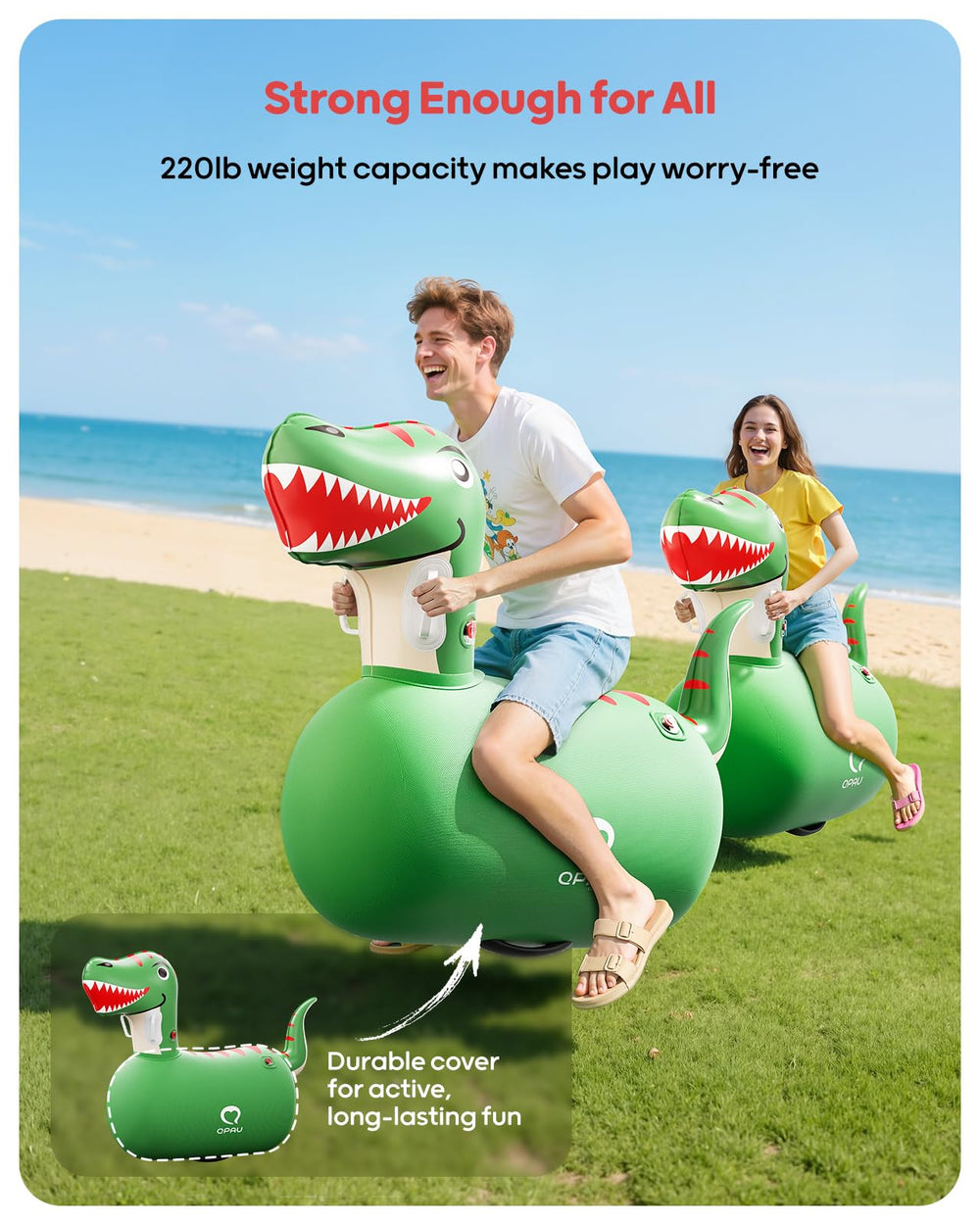 QPAU dinosaur base and side supports highlight stable design for kids.