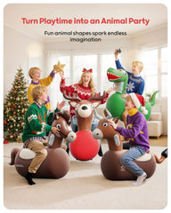 QPAU inflatable reindeer hopper ideal for family outdoor fun and parties.
