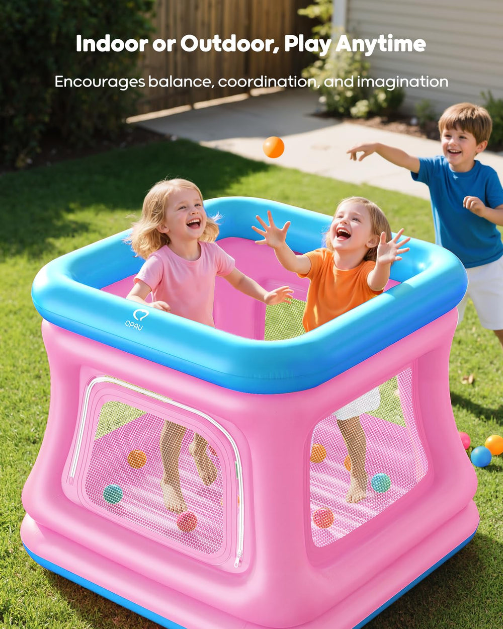 QPAU toddler enjoys bounce play inside the 3-in-1 unit.